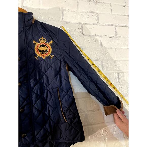 Ralph Lauren Sport Quilted Jacket Women’s M Navy Crest Patch Snap Corduroy Cuffs - Picture 12 of 12